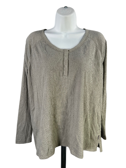 Eddie Bauer Women's Gray/Sage Long Sleeve Everyday Henley Shirt - M
