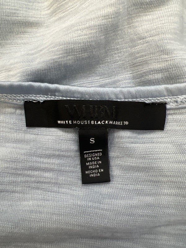 White House Black Market Women's Blue Scoop Neck Ruched 3/4 Sleeve Shirt - S image 3
