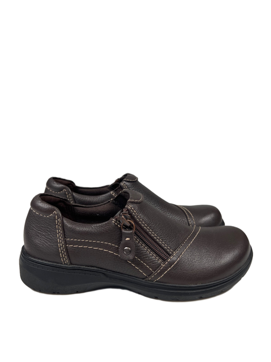 Clarks Women's Brown Leather Carleigh Ray Side Zip Slip On Shoes - 6.5