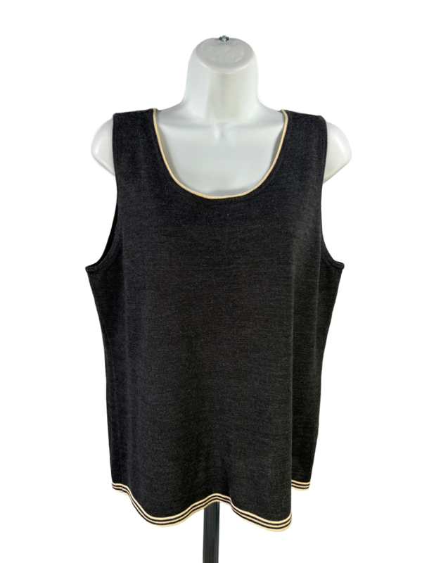 Tahari Women's Gray/Yellow Striped Hem Sleeveless Sweater Vest - 16