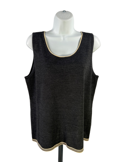 Tahari Women's Gray/Yellow Striped Hem Sleeveless Sweater Vest - 16