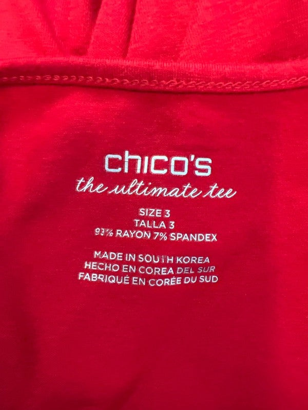 Chico's Women's Red Ultimate Scoop Neck Long Sleeve Tee Shirt - 3/US XL image 3