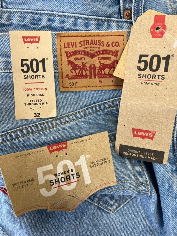 Levi's Women's Light Wash 501 Button Fly Distressed High Rise Denim Shorts - 32 image 3