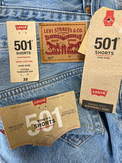 Levi's Women's Light Wash 501 Button Fly Distressed High Rise Denim Shorts - 32 image 3