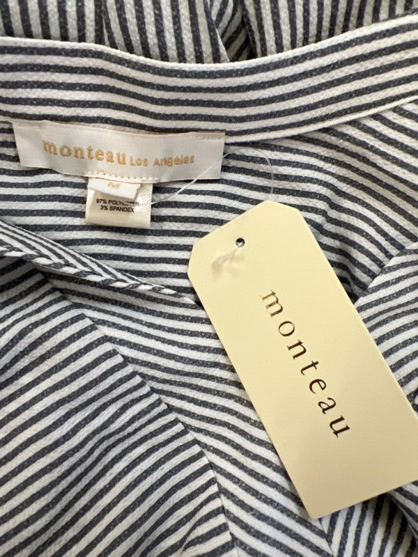 Monteau Los Angeles Women's Blue Striped Peplum Blouse - M image 3