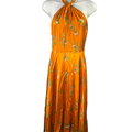 LilySilk Women's Orange Mulberry Silk Paisley Hankerchief Halter Dress - 8