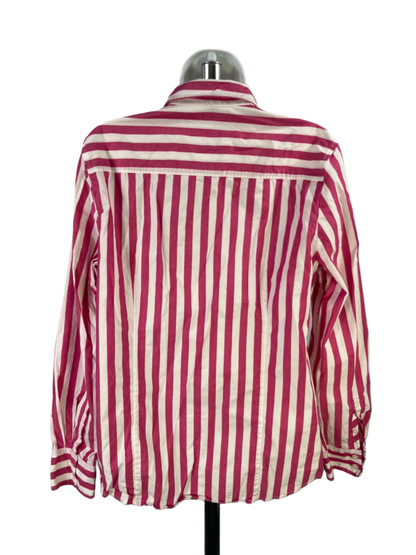 J.Jill Women's White/Pink Striped Long Sleeve Button Up Shirt - L image 2