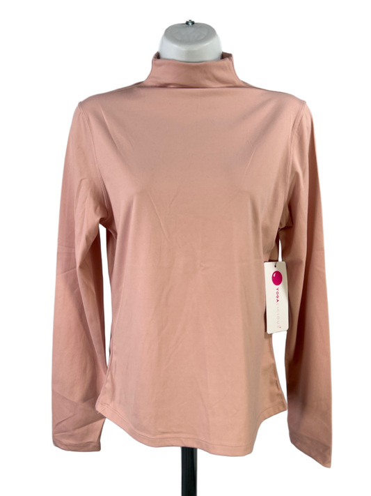 Yogalicious Women's Pink Zenly Evelyn Mock Neck Long Sleeve Athletic Shirt - XL