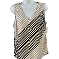 Nine West Women's Ivory/Black Striped Sleeveless V-Neck Tank Top - M