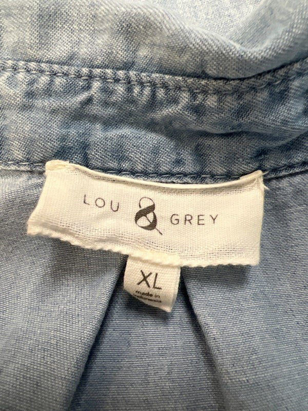 Lou & Grey Women's Blue V Neck Distressed Pockets Long Sleeve Shirt - XL image 3