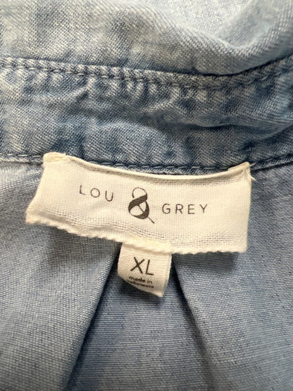 Lou & Grey Women's Blue V Neck Distressed Pockets Long Sleeve Shirt - XL image 3