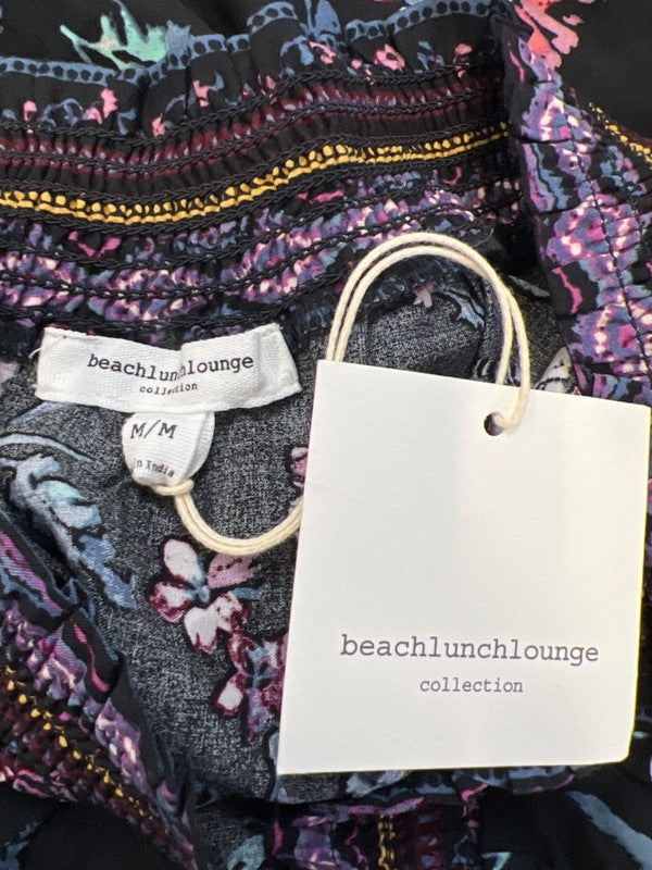 Beachlunchlounge Women's Black/Purple Floral Off-The-Shoulder Tunic Shirt - M image 3