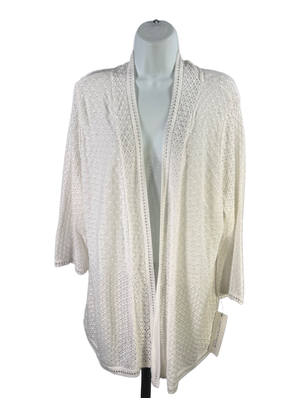 Notations Women's White Knit Open Front Sheer 3/4 Sleeve Cardigan - 3X Plus