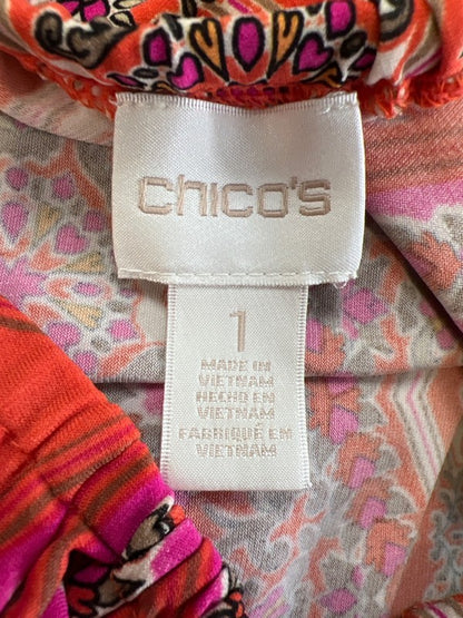 Chico's Women's Orange/Purple Short Sleeve Straight Shift Dress - 1US M image 3