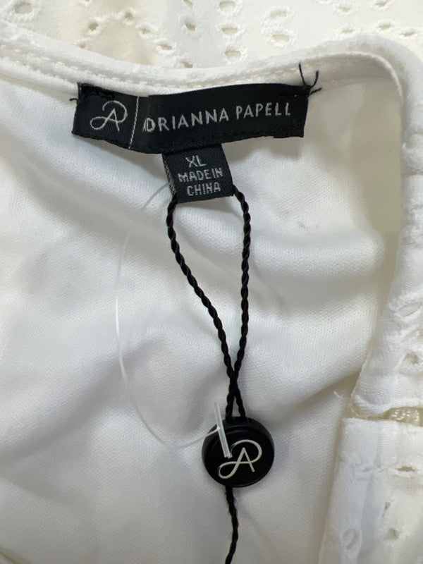 Adrianna Papell Women's White Short Ruffle Sleeve Eyelet Blouse - XL image 3