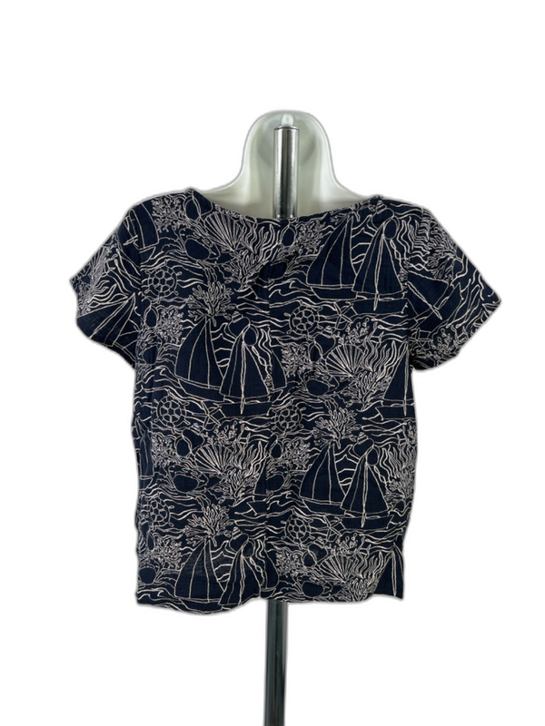 J.Jill Women's Blue Sailboat Graphic Print Short Sleeve T-Shirt - XS image 2
