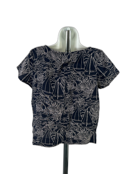 J.Jill Women's Blue Sailboat Graphic Print Short Sleeve T-Shirt - XS image 2