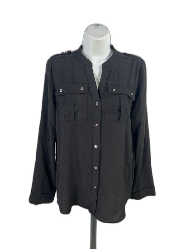 Calvin Klein Women's Black Long Sleeve Button Up Shirt - S