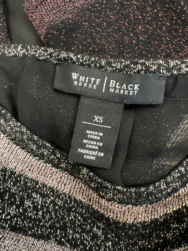 White House Black Market Women’s Black Metallic Sheer Trim Sweater - XS image 3