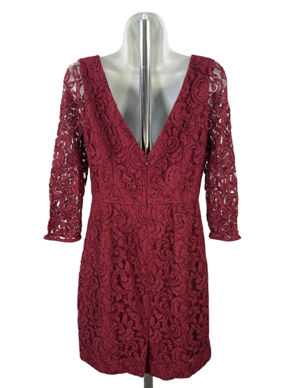 J Crew Women's Burgundy Lace Lined V Back Elbow Sleeve Midi Dress - 4 image 2