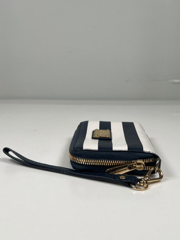 Michael Kors Women's Blue Striped Saffiano Leather Zip Around Wristlet Wallet image 2