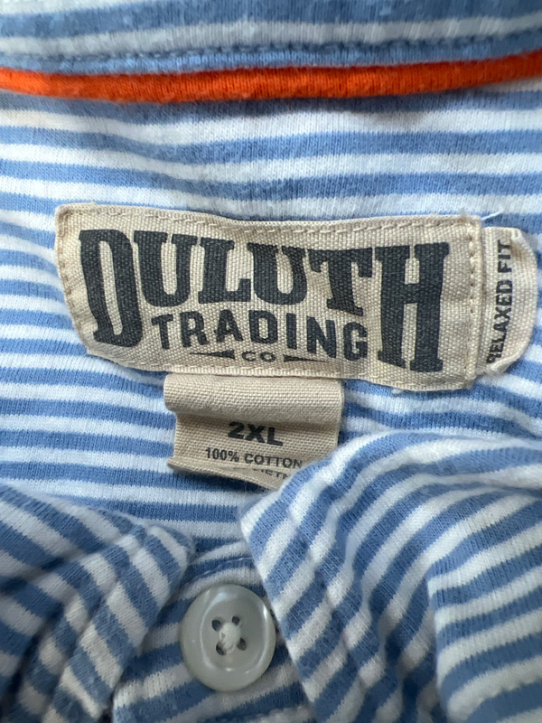 Duluth Trading Men's Blue/White Stripped Relaxed Fit Button Up Shirt - 2XL image 3