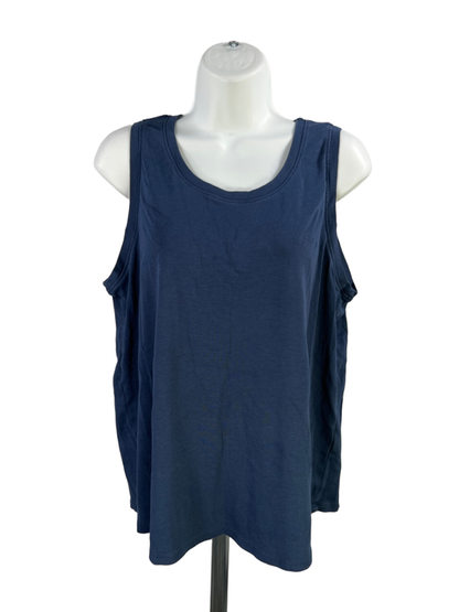 J Jill Women's Navy Blue Sleeveless Pleated Back Tank Top - L