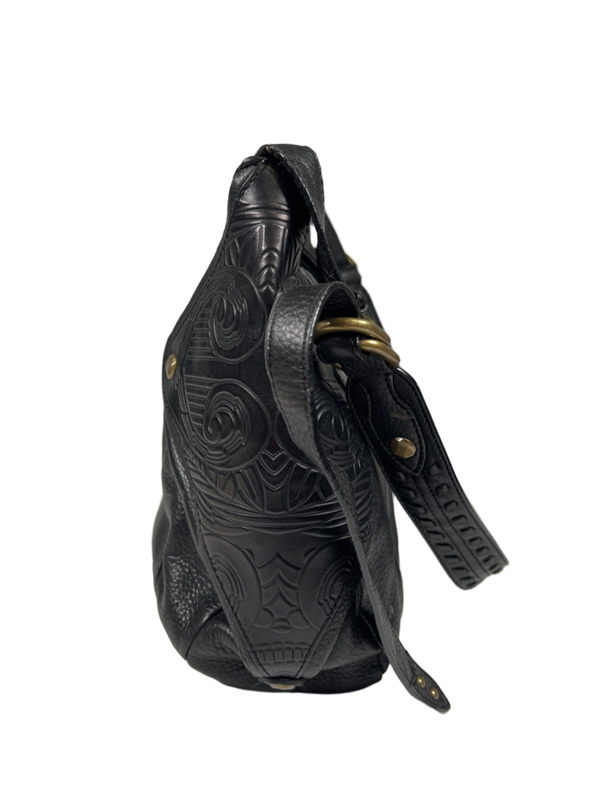 Cole Haan Women's Black Leather Sierra Tooled Shoulder Bag Purse W/ Dust Bag image 3