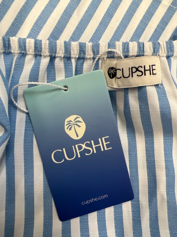 Cupshe Women's Blue/White Striped Embroidered Scallop Neck Sleeveless Top - S image 3