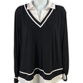 Adrianna Papell Women's Black/White V-Neck Long Sleeve Blouse - M