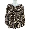 Chico's Women's Black/Brown Leopard Print Lace Up Bell Sleeve Blouse - 1/US M