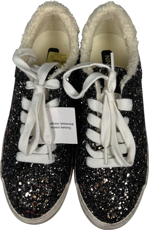 Nine West Women’s Black Glitter Sherpa Trim Lace Up Sneakers - 7.5 image 3