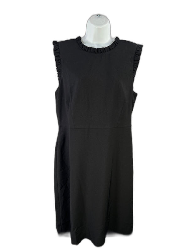 J Crew Women's Black Ruffle Trim Sleeveless Midi Shift Dress - 14