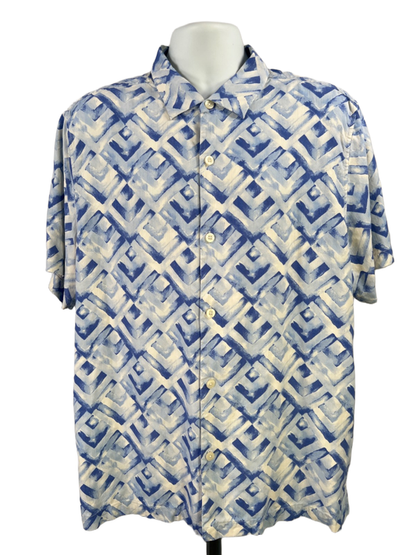 Tommy Bahama Men's Blue/White Silk Short Sleeve Button Up Shirt - XL