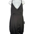 Lulus Women's Black Satin Faux Front Wrap Sleeveless Mini Dress - L