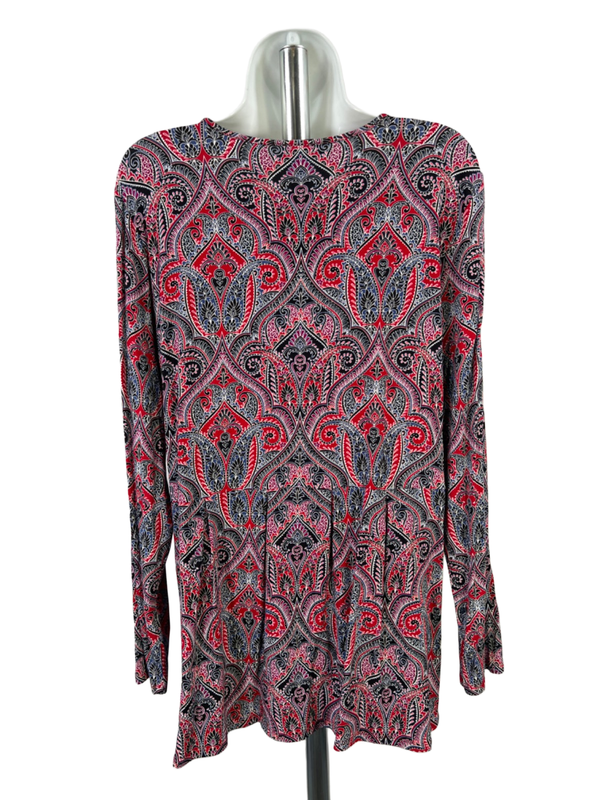 J. Jill Women's Red Paisley Long Sleeve Wearever Tunic Top - L image 2