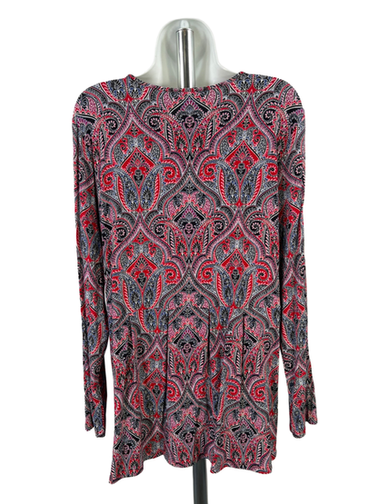 J. Jill Women's Red Paisley Long Sleeve Wearever Tunic Top - L image 2