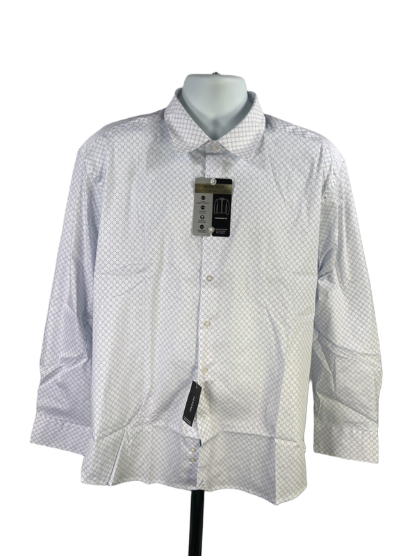 Alfani Men's White/Blue Alfatech Regular Fit Long Sleeve Button Up Shirt - XL