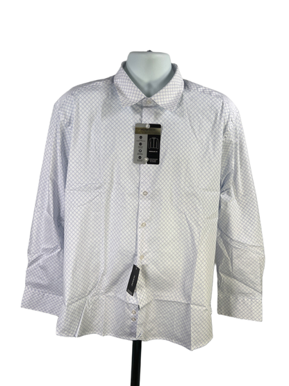 Alfani Men's White/Blue Alfatech Regular Fit Long Sleeve Button Up Shirt - XL