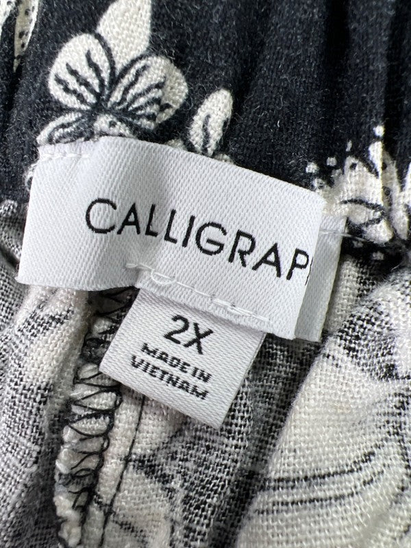 Calligraphie Women's Black Floral Linen Stretch Cropped Pants - Plus 2X image 3
