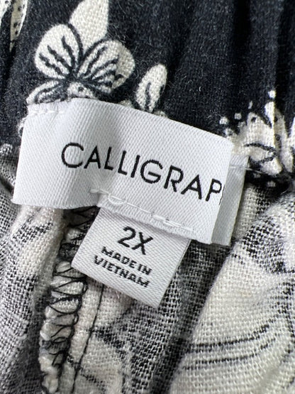Calligraphie Women's Black Floral Linen Stretch Cropped Pants - Plus 2X image 3