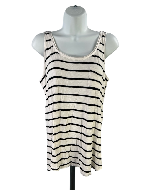 White House Black Market Women's White/Black Striped Tank Top - M