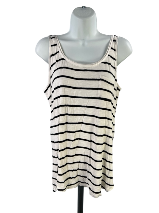 White House Black Market Women's White/Black Striped Tank Top - M