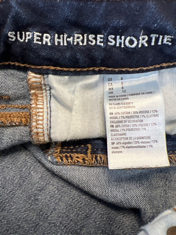 American Eagle Women's Dark Wash Super High Rise Denim X Jean Shorts - 8 image 4