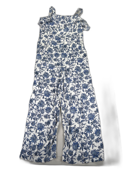 LOFT Women's Blue/White Floral Sleeveless Jumper - 4 Petite