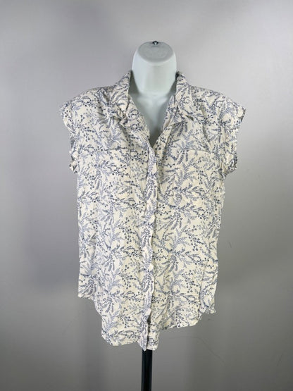Jachs Girlfriend Women's Blue/White Floral Sleeveless Button Up Blouse - S image 5