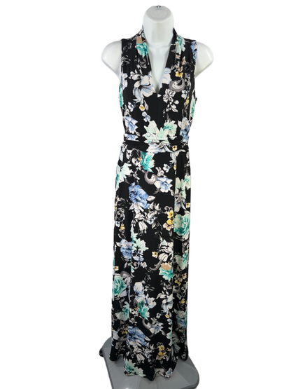 White House Black Market Women's Black/Blue Floral Sleeveless Maxi Dress - XXS
