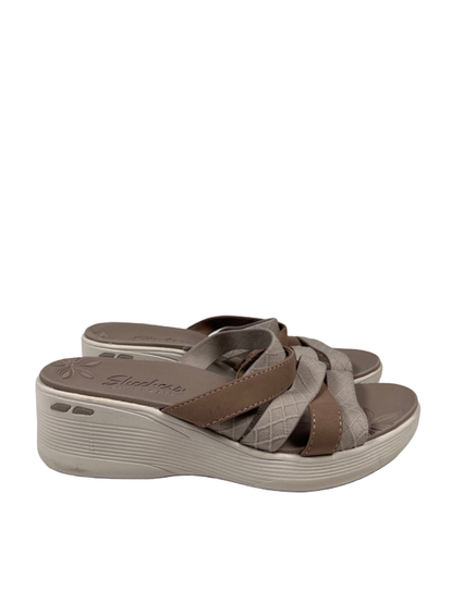 Skechers Women's Gray/Taupe Luxefoam Strappy Slide On Platform Sandals - 8