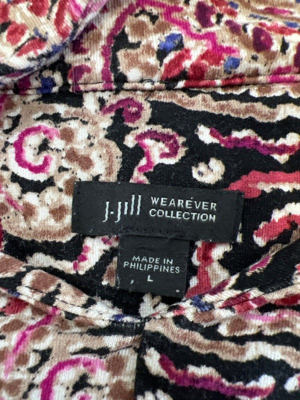 J.Jill Wearever Collection Women's Black/Purple Paisley V-Neck Shirt - L image 3
