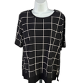 Anne Klein Women's Black Short Sleeve Semi-Sheer Blouse - L